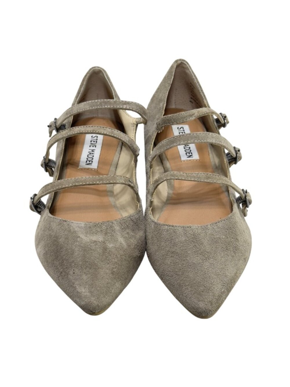 STEVE MADDEN Edggy Shoes Beige Suede Strappy Flats Women’s Size 7.5 - Picture 2 of 12